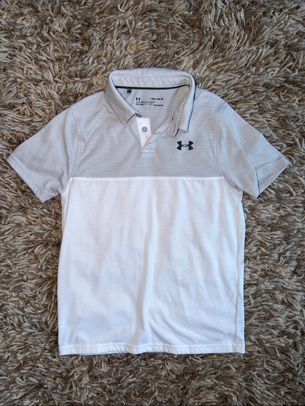 Under Armour Boy’s White and Light Gray Short-Sleeve Polo. Medium
